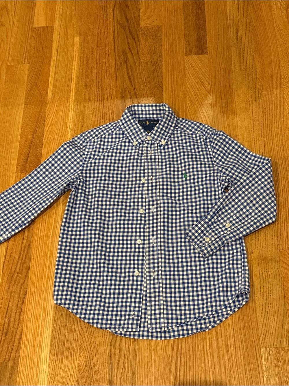 Polo by Ralph Lauren Navy and White Gingham Button-Down Shirt - kids boys size 6